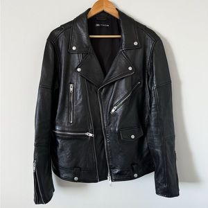 Zara 100% Leather Biker Jacket XL